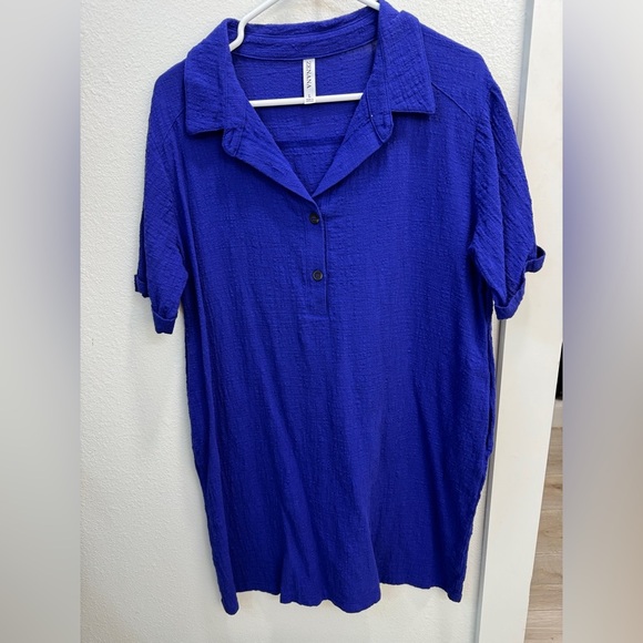 Zenana Outfitters Dresses & Skirts - Zenana Royal Blue Gauze Button Front Shirt Dress | NWOT | Size L